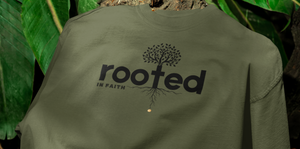 Rooted In Faith design meaning image symbolizing deep spiritual roots and unwavering trust in Christ.