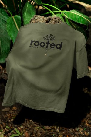 Rooted In Faith design meaning image symbolizing deep spiritual roots and unwavering trust in Christ.