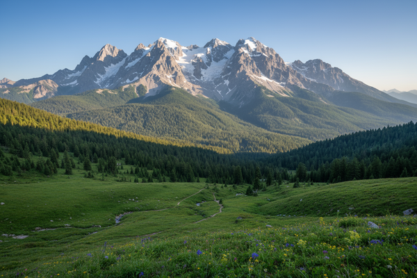 mountains with green trees and terrain but big Rocky Mountains