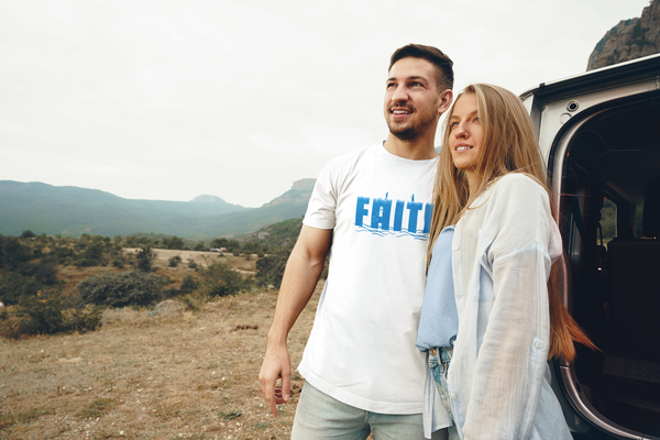 Mountain Faith Co. homepage hero image featuring faith based apparel inspired by scripture and outdoor lifestyle.