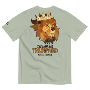 Bay Lion of Judah T Shirt featuring bold lion illustration inspired by Revelation 5:5 by Mountain Faith Co.