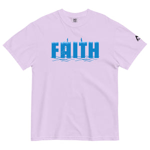 Purple Faith T Shirt with illustration of Peter walking toward Jesus on the water symbolizing trust and surrender by Mountain Faith Co.