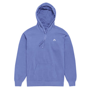 Light blue Mountain Faith Co. hoodie with white chest emblem, Christian clothing.