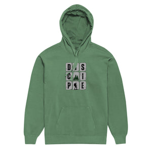 Green Disciple Hoodie with bold DISCIPLE lettering representing a committed walk with Jesus by Mountain Faith Co.
