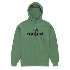 Green Mountain Faith Co. Rooted in Faith Hoodie with bold minimal logo design