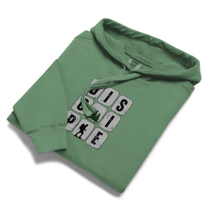 Green Disciple Hoodie with bold DISCIPLE lettering representing a committed walk with Jesus by Mountain Faith Co.