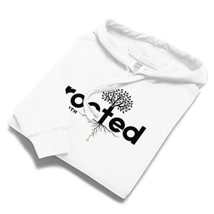 White Mountain Faith Co. Rooted in Faith Hoodie with bold minimal logo design