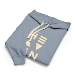 Heaven Hoodie with “On Earth as it is in Heaven” geometric typography and minimalist logo by Mountain Faith Co.