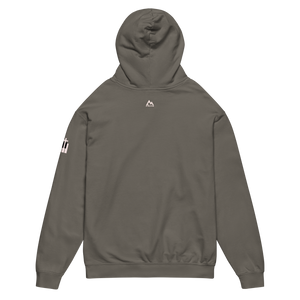 Back image of a Mountain Faith Co. logo on a Gray hoodie